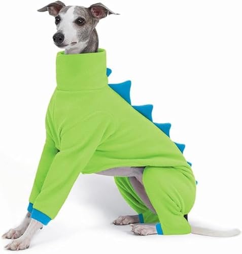 ESCCBOO Fleece-Einteiler für Italienische Windhunde & Whippets – Weiches Dinosaurier-Kostüm mit Rollkragen, Warmer Overall für Hunde (Grün, L) von ESCCBOO