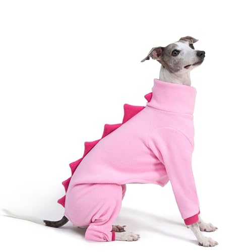 ESCCBOO Fleece-Einteiler für Italienische Windhunde & Whippets – Weiches Dinosaurier-Kostüm mit Rollkragen, Warmer Overall für Hunde (Rosa, M) von ESCCBOO