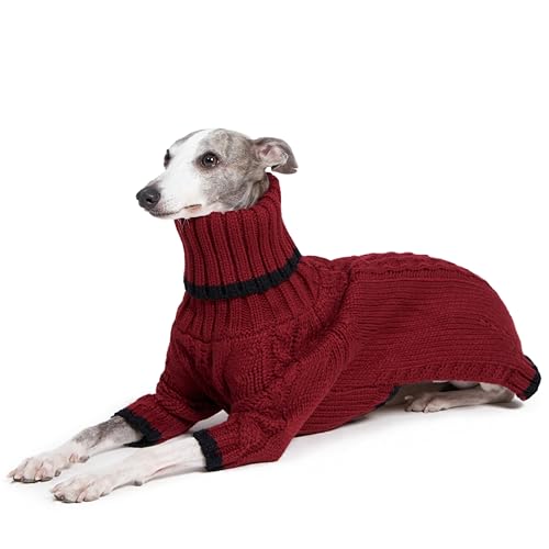 ESCCBOO Windhund Kleidung Warmer Pullover für Whippets Hund Onesie Zweibeiner Rollkragen Warmer Pullover für Kleine Mittlere Hunde (Klein, Rot) von ESCCBOO