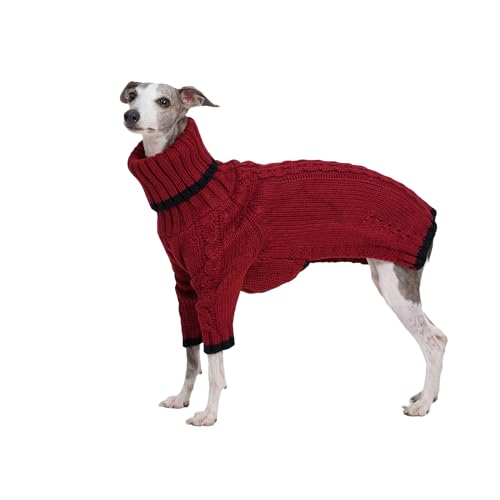 ESCCBOO Italienische Windhund-Kleidung, warmer Pullover für Whippets, Hunde-Strampler, warmer Rollkragenpullover für kleine und mittelgroße Hunde (M, rot) von ESCCBOO