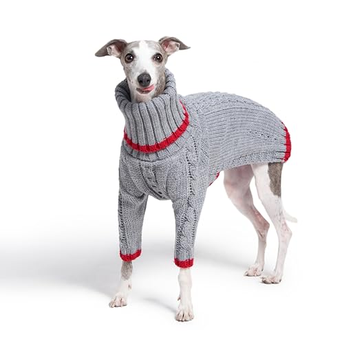 ESCCBOO Italienische Windhundkleidung, warmer Pullover für Whippets, Einteiler für Hunde, zweibeiniger Rollkragen, warmer Pullover für kleine mittelgroße Hunde (Größe XL, Grau) von ESCCBOO