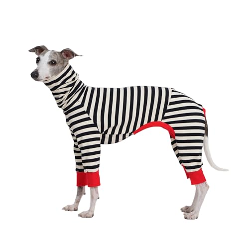 ESCCBOO Windhundkleidung, gestreifter Hemdpullover für Whippets, Hunde-Einteiler, vierbeiniger Hals, warmer Pullover für kleine mittelgroße Hunde (XL) von ESCCBOO