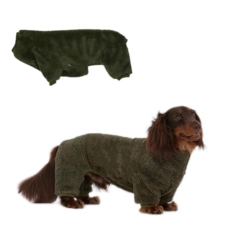 Fleece-Overall mit Dackel-Motiv, Rollkragenpullover, geeignet für Dackel, Winter, weich, gemütlich, Hunde-Pyjama, Kleidung (Dunkelgrün, Größe L) von ESCCBOO