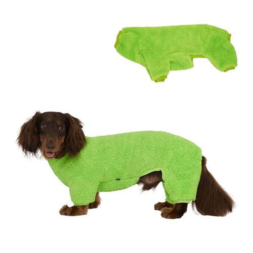Fleece-Overall mit Dackel-Motiv, Rollkragenpullover, geeignet für Dackel, Winter, weich, gemütlich, Hunde-Pyjama, Kleidung (Hellgrün, Größe L) von ESCCBOO