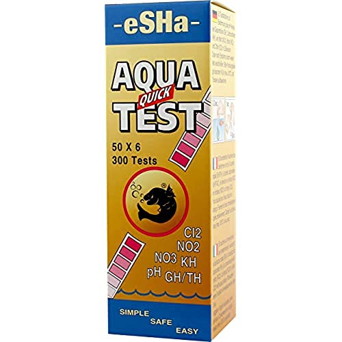 eSHa AQUA-QUICK-TEST - Wassertest - pH (Säuregrad), KH (Karbonathärte), GH (Gesamthärte), NO2 (Nitrit), NO3 (Nitrat) und Cl2 (Chlor) - 50 Teststreifen pro Tube von eSHa Labs