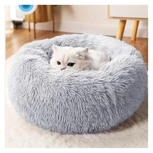 ESHDGFYB Katzenbett, warmes Schlafnest for Katzen, weicher, Langer Plüsch, bestes Haustier-Hundebett for Hunde, Korbkissen, Katzenbett, Katzenmatte, Tiere, Schlafen(Gray,50x50cm) von ESHDGFYB