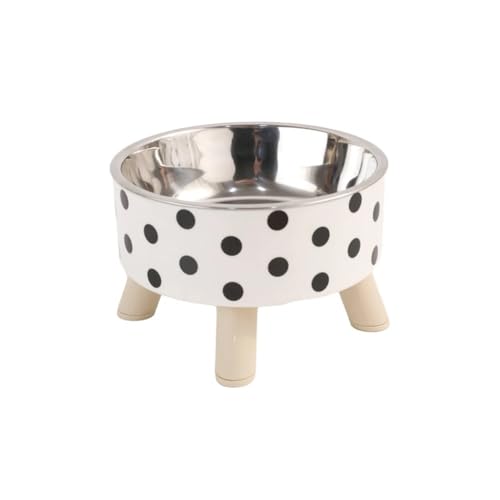 1PCS Einfache Polka-Dot Plaid Edelstahl Pet Hohe Schüssel Leicht zu reinigen Wasser Schüssel Katze Und Hund Fütterung Schüssel (Weiß) von ESMENATZLS