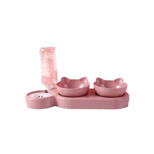 Automatischer Katzennapf mit Wasserflasche für Hunde und Katzen, Futternapf für Katzen (Rosa) von ESMENATZLS