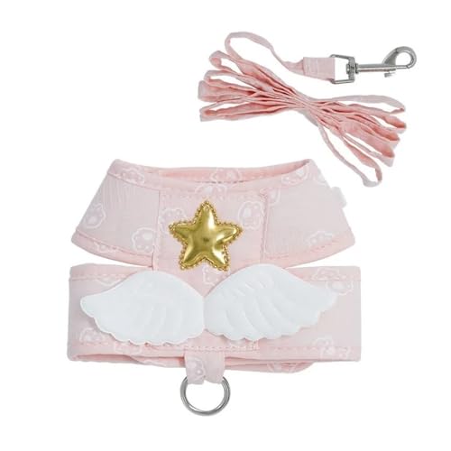 DCNIYT Katzengeschirr, Halskette, Leine, Halsband, Haustierzubehör, Kawaii-Engelsflügel, Weste, Geschirr für Hunde, Katzen, personalisiertes Zubehör (Rosa, L) von ESMENATZLS