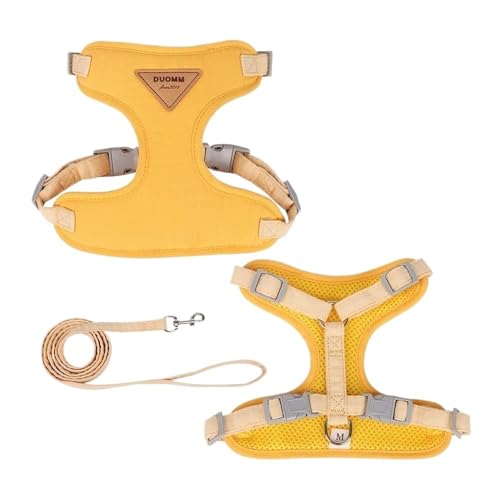 DCNIYT Katzengeschirr-Set, verstellbares Welpengeschirr, Weste, ausbruchsicher, Brustgurt, Chihuahua, Mops, Outdoor, Spazierengehen, Leine (Gelb, S, 3,5–6,5 kg) von ESMENATZLS