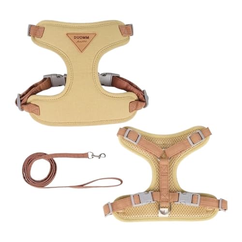 DCNIYT Katzengeschirr-Set, verstellbares Welpengeschirr, Weste, ausbruchsicher, Brustgurt, Chihuahua, Mops, Outdoor, Spazierengehen, Leine (Gold, Größe S 3,5–6,5 kg) von ESMENATZLS
