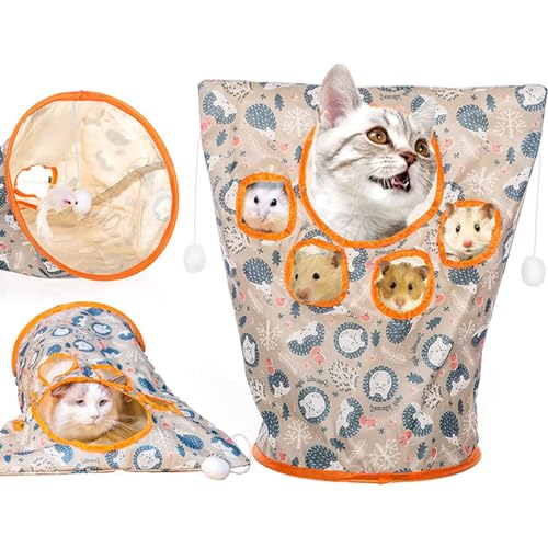 Cat Tunnel Bag,Pet Cat Play Tunnel Toy,Crinkle Paper Collapsible Cat Drill Bag,Cat Tube Tunnel Bored Cat Pet Toys,Cat Self Interactive Toys,Cat Self Interactive Toys with Plush Ball (1PCS-A) von ESPRY