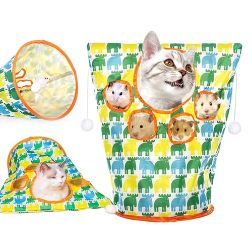 Cat Tunnel Bag,Pet Cat Play Tunnel Toy,Crinkle Paper Collapsible Cat Drill Bag,Cat Tube Tunnel Bored Cat Pet Toys,Cat Self Interactive Toys,Cat Self Interactive Toys with Plush Ball (1PCS-D) von ESPRY