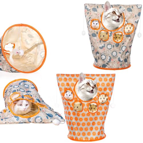 Cat Tunnel Bag,Pet Cat Play Tunnel Toy,Crinkle Paper Collapsible Cat Drill Bag,Cat Tube Tunnel Bored Cat Pet Toys,Cat Self Interactive Toys,Cat Self Interactive Toys with Plush Ball (2PCS-A) von ESPRY