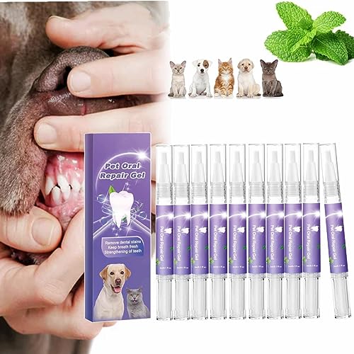 ESPRY Pet Oral Repair Gel Pen, Haustier Oral Wiederherstellung Whitening Gel, Pet Brush Free Oral Gel für Haustiere, Pet Teeth Oral Care Gel für die Beseitigung von Mundgeruch (10PC) von ESPRY
