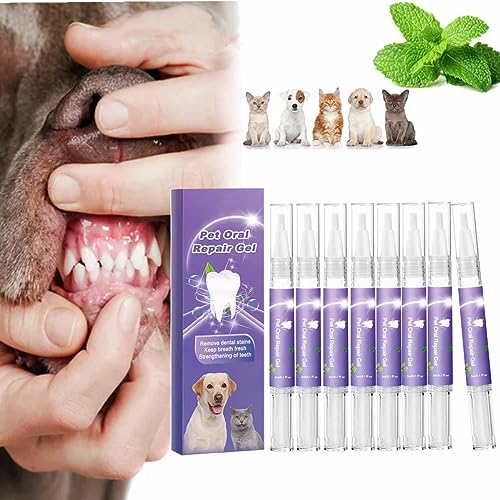 ESPRY Pet Oral Repair Gel Pen, Haustier Oral Wiederherstellung Whitening Gel, Pet Brush Free Oral Gel für Haustiere, Pet Teeth Oral Care Gel für die Beseitigung von Mundgeruch (8PC) von ESPRY