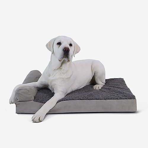 ESSONIO Hundebett Luxus Orthopädische Baumwolle Wolle Memory Foam Abnehmbarer Bezug Waschbar rutschfeste Unterseite für Große Mittlere Kleine Hund Mit Einem Gewicht Von weniger als 35KG（L Grau） von ESSONIO