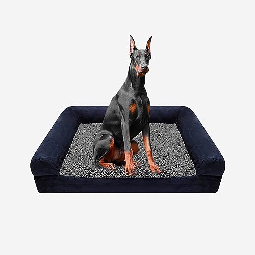 ESSONIO Hundebett Orthopädisch Wasserdichtes Futter Gedächtnisschaum Abnehmbarer Bezug Waschbar Rutschfester Boden für Große Mittlere Kleine Hunde Mit Weniger Als 50KG（XL Marineblau） von ESSONIO