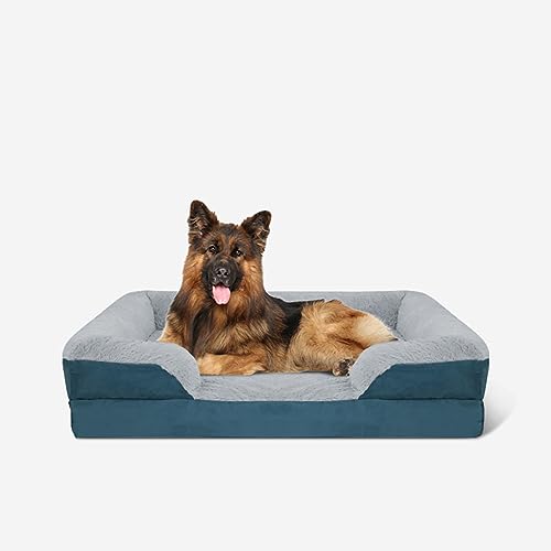 ESSONIO Hundebett Orthopädische PP Baumwolle Füllung Wasserdichtes Futter Memory Foam Abnehmbarer Bezug Waschbar für Große Mittlere Kleine Hunde Mit Einem Gewicht Von Weniger Als 25KG（M Blau） von ESSONIO