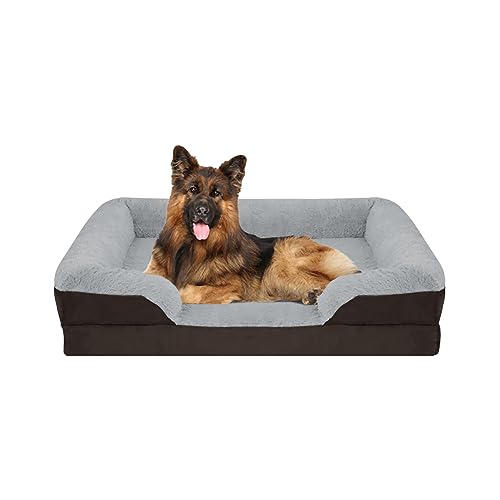 ESSONIO Hundebett Orthopädische PP Baumwolle Füllung Wasserdichtes Futter Memory Foam Abnehmbarer Bezug Waschbar für Große Mittlere Kleine Hunde Mit Einem Gewicht Von Weniger Als 50KG（XL Braun） von ESSONIO