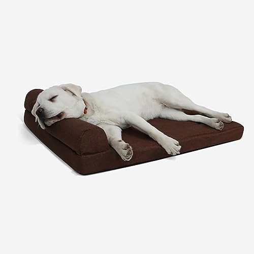 ESSONIO Hundebett Premium Orthopädisches Hundebett Memory Foam Abnehmbarer Bezug Waschbar Rutschfester Boden Wasserdicht Für Große Mittel Kleine Hunde Unter 35KG,(L Gelb-Braun) von ESSONIO