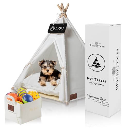 Blueppyness Pet Tipi Zelt Mittelgroß mit Filzaufbewahrung, Katzenbetten für Indoor Katzen, Hundehaus Innen, Katzenzeltbett, Hundebett Zelt, Katzenhöhle Bett, Segeltuchzelt, Hasenbett, überdachtes von ESTD 2024 Blueppyness