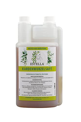 ESTELLA Kardenwurzelsaft für Pferde | natürliche Wilde Kardenwurzel, Thymian, Kreuzkümmel, Bärlauch und Zimt | unterstützt Leber & Nieren | fördert Immunabwehr | ohne Zucker & Alkohol ESTELLA Kardenwurzelsaft für Pferde | natürliche Wilde Kardenwurzel, Thymian, Kreuzkümmel, Bärlauch und Zimt | unterstützt Leber & Nieren | fördert Immunabwehr | ohne Zucker & Alkohol von ESTELLA