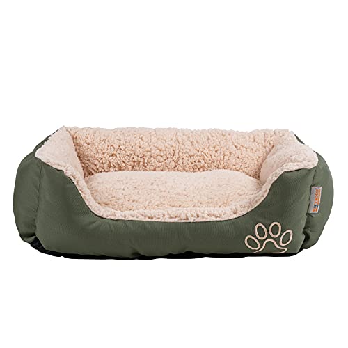 ESTEXO Hundebett Hundekissen Haustierbett Hundekorb Tierbett Hundesofa Olive/Beige 75x60x19 cm von ESTEXO