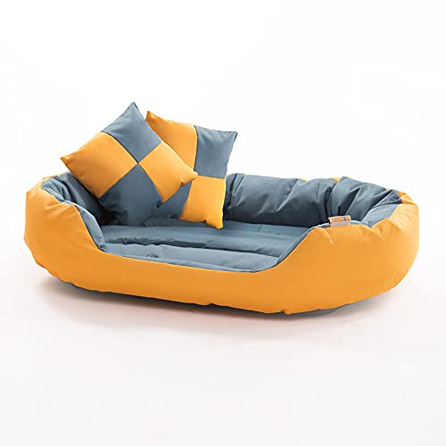 ESTEXO Hundebett Hundekissen Hundekorb Haustierbett Katze Matte Hundesofa Anti-Rutsch Gelb/Blaugrau 110x80x23 cm von ESTEXO