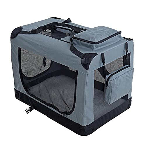 ESTEXO Hundebox Hundetransportbox Transportbox faltbar Reisebox Katzenbox Box Transporttasche Tierbox Katzentransportbox Autobox (XL/Grau) von ESTEXO