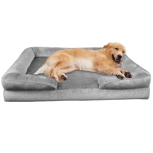 Orthopädisches Hundesofa mit 3-seitiger Nackenrolle, stützendes und bequemes Haustierbett für große Hunde, samtiger Flanellstoff, rutschfeste Unterseite zur Gelenkentlastung (XL: 105 x 81 x 18 cm) Orthopädisches Hundesofa mit 3-seitiger Nackenrolle, stützendes und bequemes Haustierbett für große Hunde, samtiger Flanellstoff, rutschfeste Unterseite zur Gelenkentlastung (XL: 105 x 81 x 18 cm) von ESTTO