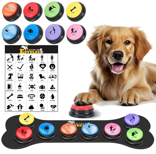Hundeknöpfe für Kommunikation Starter Pack 8 Hund Sprechtaste Set, 30s Sprachaufnahme Sprechtaste Haustier Sprachtraining Buzzers mit 30 Szenenaufklebern und Hundeknopfmatte für Tiertraining Hundeknöpfe für Kommunikation Starter Pack 8 Hund Sprechtaste Set, 30s Sprachaufnahme Sprechtaste Haustier Sprachtraining Buzzers mit 30 Szenenaufklebern und Hundeknopfmatte für Tiertraining von ESYELEC