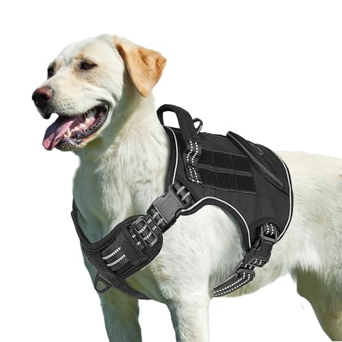 ETACCU Hundegeschirr Grosse Hunde, No Pull Hunde Geschirr mit Griff, Weich Gepolsterte Anti Zug Brustgeschirr für Hunde,Taktisches Hundegeschirr Ausbruchsicheres mit Metallschnallen (L) von ETACCU