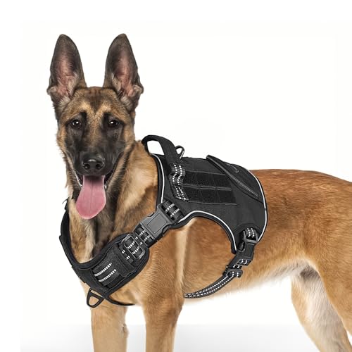ETACCU Hundegeschirr Grosse Hunde, No Pull Hunde Geschirr mit Griff, Weich Gepolsterte Anti Zug Brustgeschirr für Hunde,Taktisches Hundegeschirr Ausbruchsicheres mit Metallschnallen(XL,Schwarz) von ETACCU