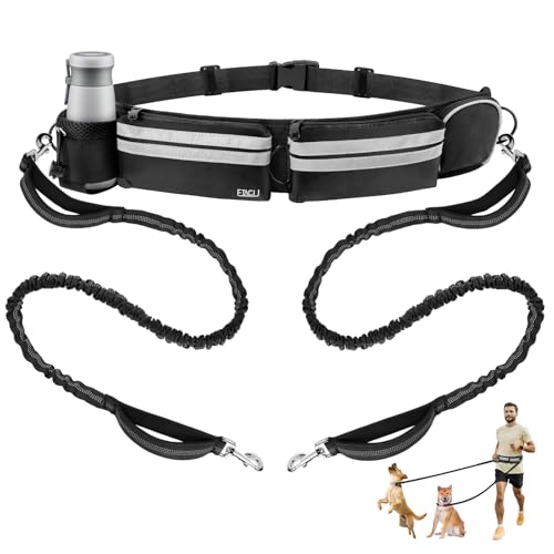 ETACCU Joggingleine für 2 Hunde, Freihändig Laufleine Bauchgurt Hundeleine zum Joggen Laufen Wandern mit Dual Griffe, Reflektierende Nähte, Laufgurt für Große Hunde bis 50kg, 124-180cm von ETACCU