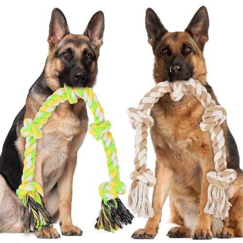 ETACCU Hundespielzeug Knoten Tau 98cm, UnzerstöRbar FüR GroßE Und Mittlere Hund, GroßE Hunde FüR ZäHne Reinigung, 5 Knoten, 100% Baumwolle von ETACCU