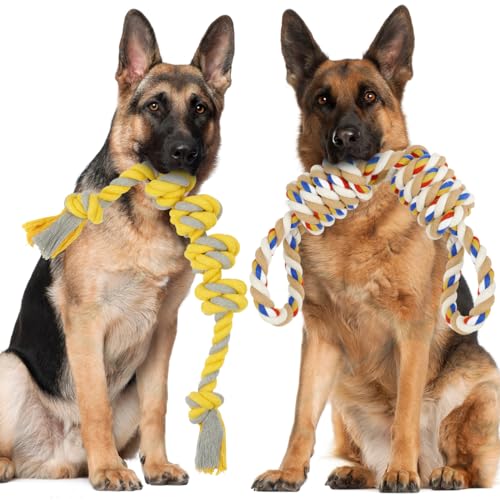 ETACCU hundespielzeug Unzerstörbar Große Hunde Seil, 55cm+57cm Hundespielzeug Seil mit Knoten aus Baumwolle, Kauspielzeug Hund Seil e Zerrspielzeug Hundespielzeug Seil für Große und Mittlere Hunde von ETACCU