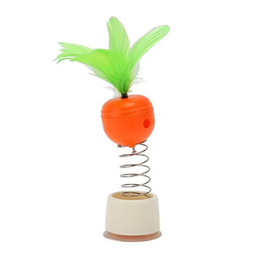 ETAINGYEUN Haustier Spring Treat Toy Saugnapfbasis Karottenform -Katzenfutter -Spenderspielzeug mit Federn, um Langeweile zu lindern von ETAINGYEUN