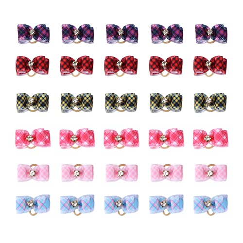 ETAINGYEUN Haustierpflege Bogengummi -Bänder Mikrofarbe Plaid Pet Accessoires für Hunde Katzen Kaninchen 30 PCs von ETAINGYEUN