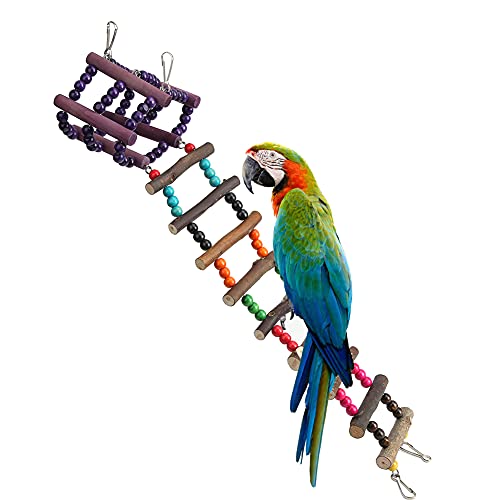 ETAINGYEUN Hölzerne Haustiervogel Leiter schwingen farbenfrohe Perlen Federung Brücke Spielzeug kleine mittelgroße und große Vögel Spielen von ETAINGYEUN
