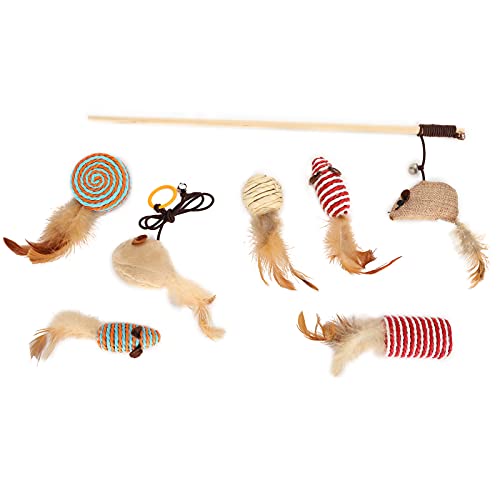ETAINGYEUN Interaktiver Kätzchen Spielzeugset Feather Katze Spielstift mit Katzenspielzeugversorgungen Übung Spiel Leinen Plüsch Katzenspielzeug Spielzeug von ETAINGYEUN