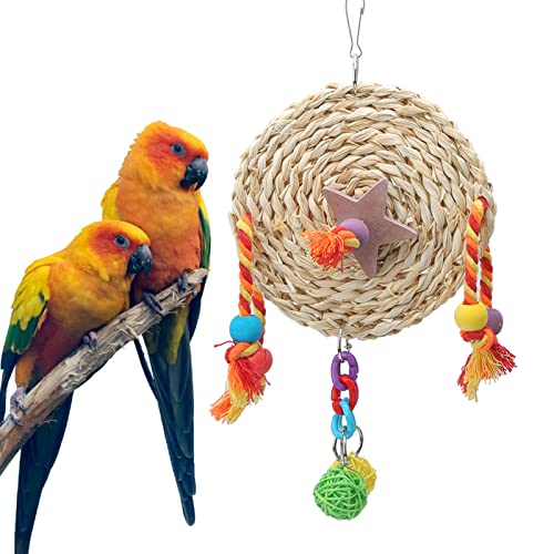 Haustierpapagei Non Stroh gewebter Holzblock Kauen beißen Hanging Swing Toy Bird Cage Accessoires für Vögel Papageien (Etaingyeun1zbyBK-12) von ETAINGYEUN