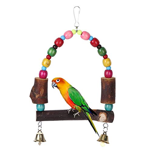 Hölzernen farbenfrohen Perlen Vogelschwung Set Kauspielzeug Kleiner mittlerer Vogel 10.2x6.7x1,2 Zoll von ETAINGYEUN