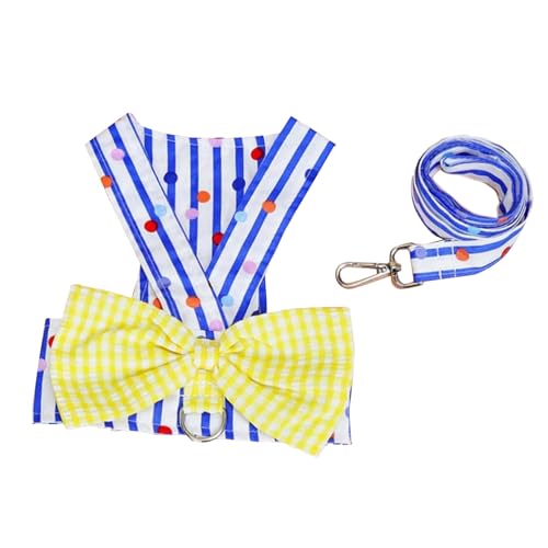 Hundekleidergurt und Leine Set weiche Baumwolle atmungsaktive Metallschnalle Stripped Hundeweste mit Bogendekor für den Frühlings Sommer (S) von ETAINGYEUN