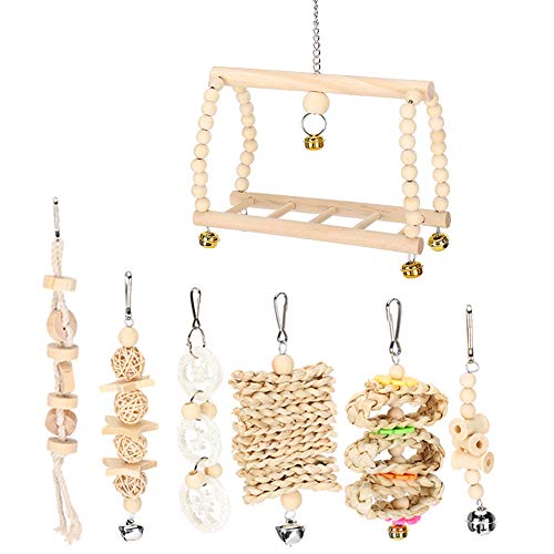 Parrot Toy Set Hanging Swing, Holzbrücke und Kauenzubehör bieten einen unterhaltsamen und stabilen Raum für Vögel, Holz und Stroh eignen Sich für Haustiervögel von ETAINGYEUN