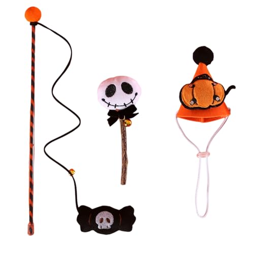 ETAWDE Hübscher Zauberstab-Spielzeug für Indoor-Katzen, Kauspielzeug, lustiges Spielzeug, Halloween-Thema, Hutzubehör von ETAWDE