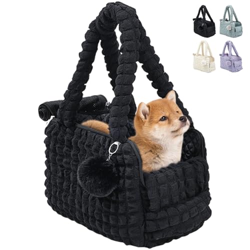 ETIAL Leichte Haustier-Tragetasche, Outdoor-Reise-Tragetasche mit sicherem Gurtclip, handfreie Netz-Oberseite, Welpen, Geldbörse, Tragetasche für Katzen und kleine Hunde, max. 6,8 kg (schwarz) von ETIAL