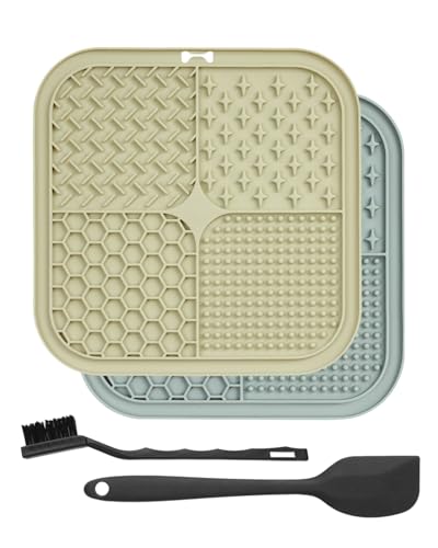 ETIALURE 2 Stück Schleckmatte Hund Gross, BPA-freie Slow Feeding Leckmatte Hund mit Saugnapf für Linderung von Angstzuständen (Beige & Grau, 20cm × 20cm) von ETIALURE