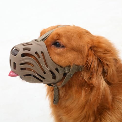 ETONSUNNY Hunde Maulkorb, Weicher Silikonmaulkorb Gegen Bellen und Kauen, Atmungsaktives Design, Geeignet für das Training Großer Aggressiver Hunde (Braun, L) von ETONSUNNY