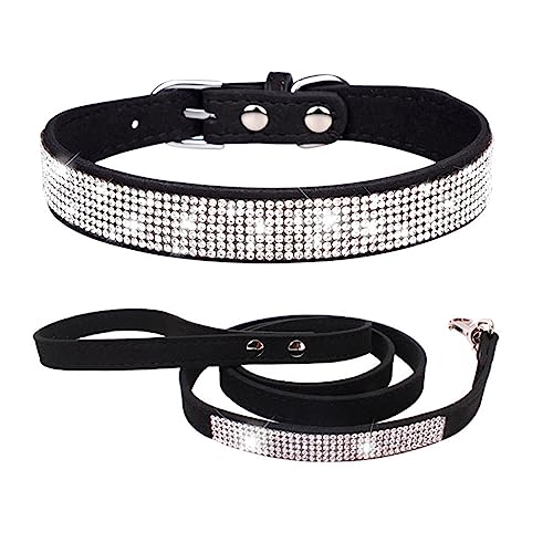 ETOPARS Hundehalsband und Leine mit Strasssteinen, Kristall Diamant Katze Hundehalsband Leine Set, Hundehalsband Geschirr, Hunde Strasshalsband (XS-2, Schwarz) von ETOPARS